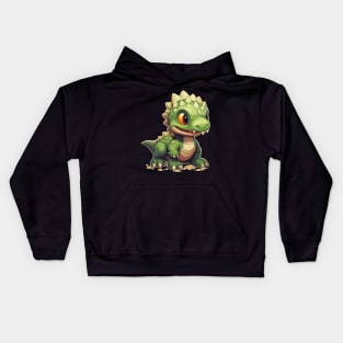 Cute Green Adorable Chibi T-Rex Isometric Dinosaur Kids Hoodie